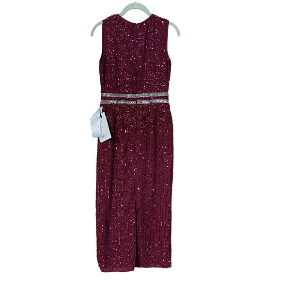 Mac Duggal Size 2 NEW Sleeveless Beaded Midi Sheath Dress 10509 Burgundy NWT - Picture 5 of 9